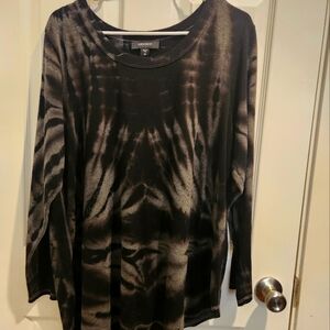 Women's Karen Kane Black and Gray Tie-Dye Long Sleeve Top
